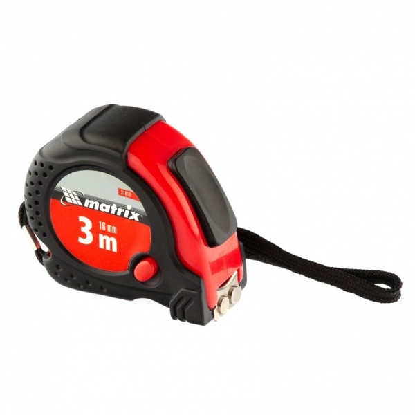 Рулетка Status Magnet fixation,3 м х 16 мм,обрезиненный корпус,зацеп с магнитом Matrix 31019