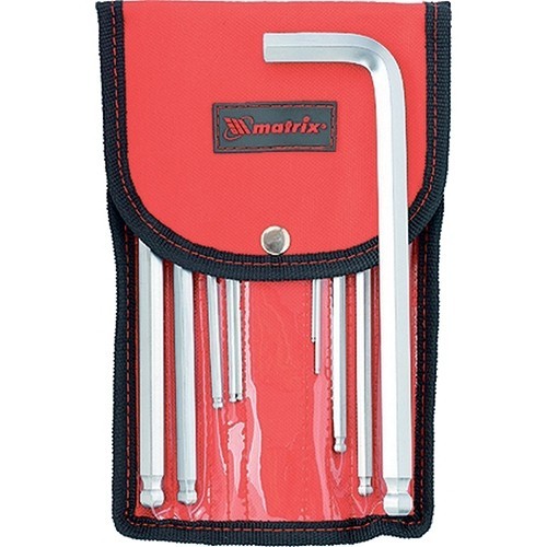 Набор ключей имбусовых HEX, 1.5-12 мм, CrV, 10 шт, удлиненных, шарообразный наконечник, с сатинированным покрытием, чехол Matrix 12311
