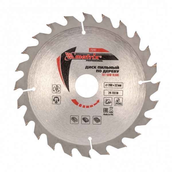 Пильный диск по дереву, 200 х 32 мм, 24 зуба, кольцо 30/32 Matrix Professional 73261