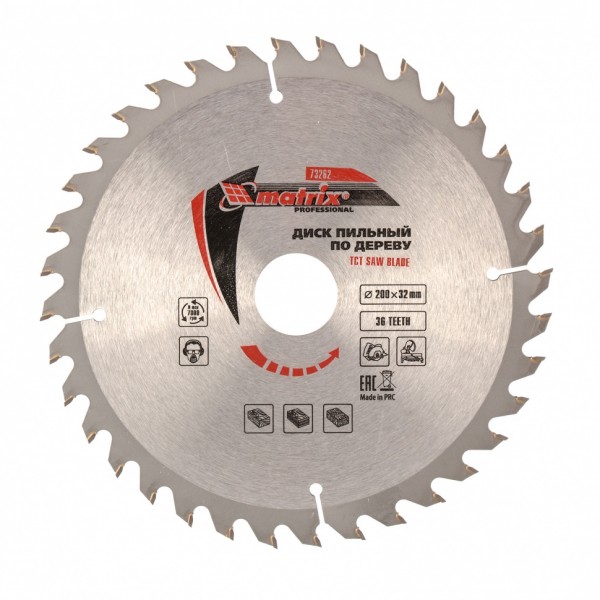 Пильный диск по дереву, 200 х 32 мм, 36 зубьев, кольцо 30/32 Matrix Professional 73262