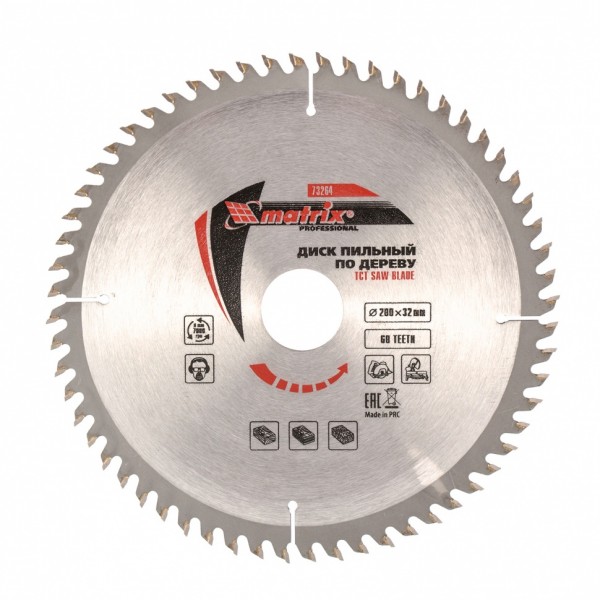 Пильный диск по дереву, 200 х 32 мм, 60 зубьев, кольцо 30/32 Matrix Professional 73264