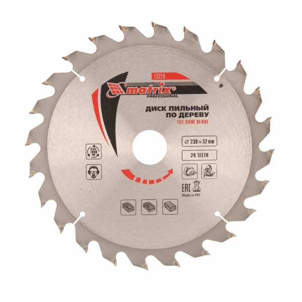 Пильный диск по дереву, 230 х 32 мм, 24 зуба, кольцо 30/32 Matrix Professional 73229