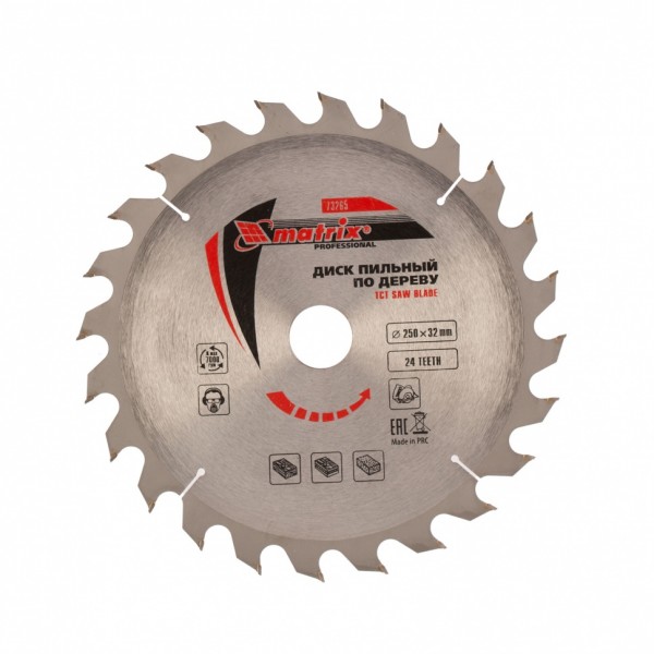 Пильный диск по дереву, 250 х 32 мм, 24 зуба Matrix Professional 73265