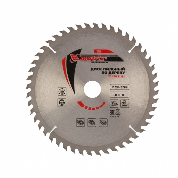 Пильный диск по дереву, 250 х 32 мм, 48 зубьев Matrix Professional 73266