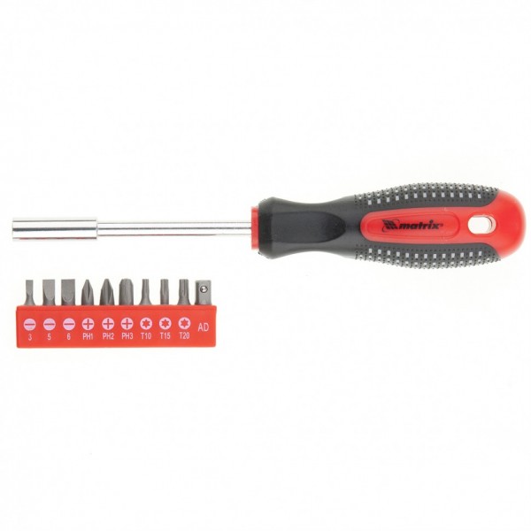 Отвертка с набором бит, 11 шт, Fusion, CrV, трехкомпонентная рукоятка Anti slip Matrix 11453
