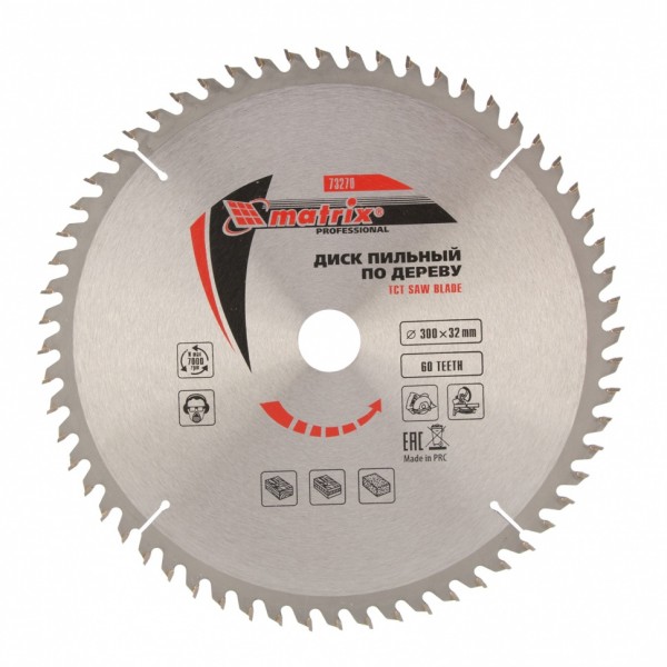 Пильный диск по дереву, 300 х 32 мм, 60 зубьев Matrix Professional 73270