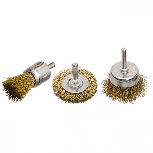 Набор щеток для дрели, 3 шт, 1 плоская, 50 мм, 2 чашки, 25-50 мм, со шпильками Matrix 74486