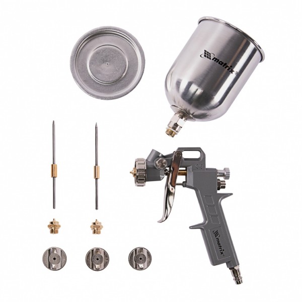 Краскораспылитель пневматический с верхним бачком V 0.6 л, сопло D 1.2, 1.5 и 1.8 мм Matrix 57314