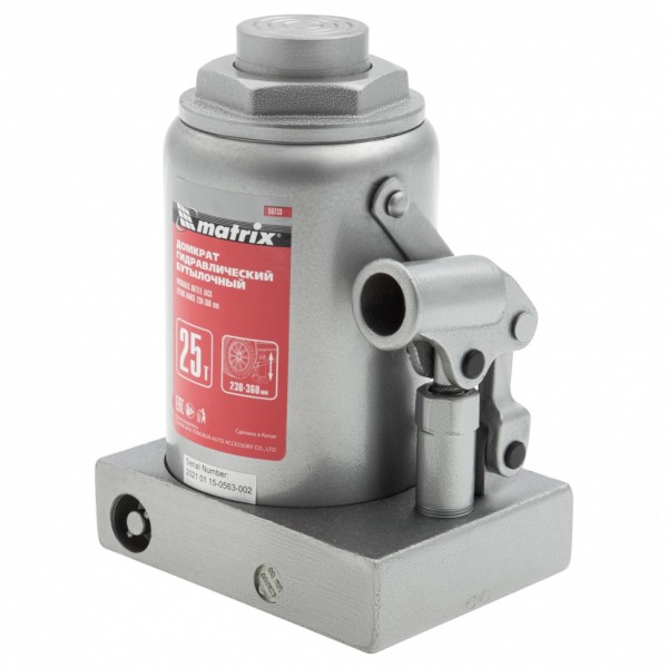 Домкрат гидравлический бутылочный, 25 т, высота подъема 230-360 мм Matrix 50733