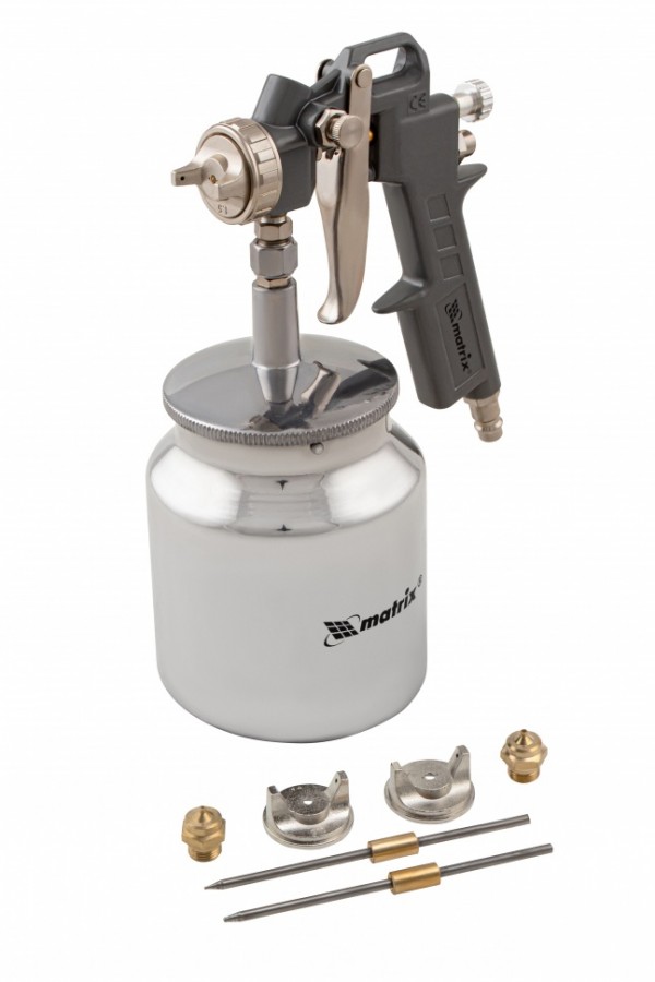 Краскораспылитель пневматический с нижним бачком V 0.75 л, сопло D 1.2, 1.5 и 1.8 мм Matrix 57317