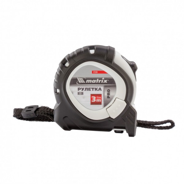 Рулетка Neon,3 м x 16 мм,обрезиненный корпус,3 фиксации,Pro Matrix 32590