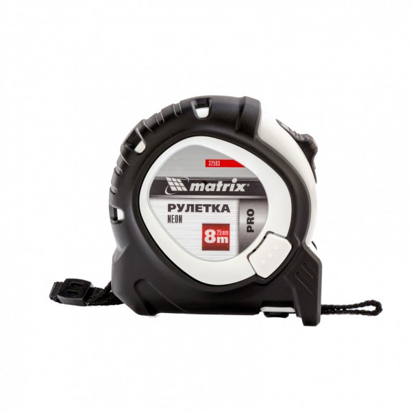 Рулетка Neon,8 м x 25 мм,обрезиненный корпус,3 фиксации,Pro Matrix 32593