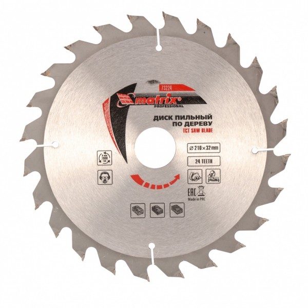 Пильный диск по дереву, 210 х 32 мм, 24 зуба, кольцо 30/32 Matrix Professional 73224