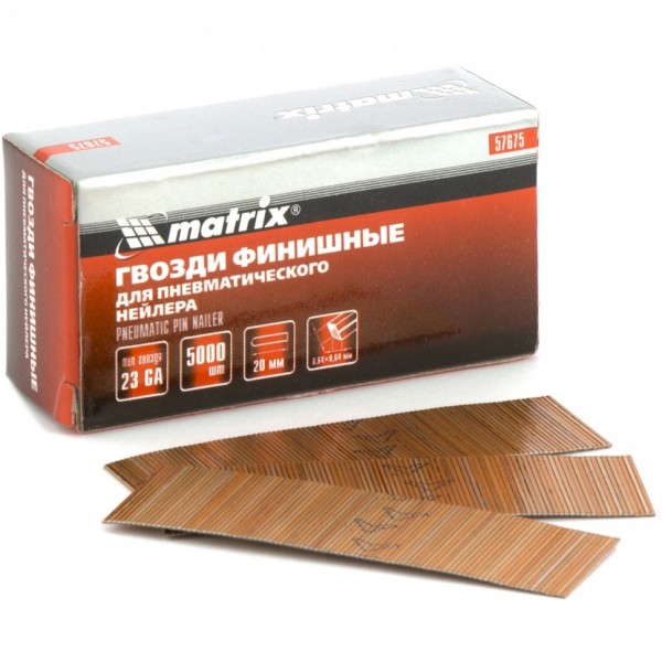 Гвозди финишные, (шпильки) 23GA для пневматического нейлера финишного D 0.64 мм, длина 20 мм, 5000 шт Matrix 57675