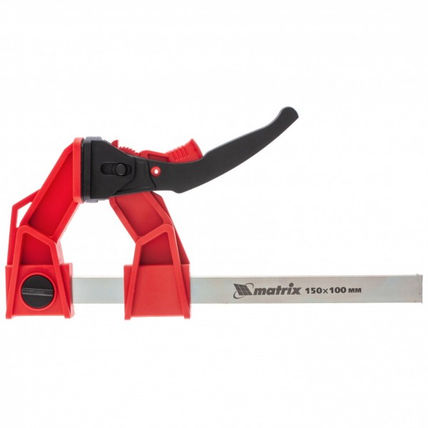 Струбцина реечная быстрозажимная, усиленная, пластиковый корпус рычажно-храповой механизм, 150 х 100 х 306 мм, штанга 5 х 22 мм Matrix 20725