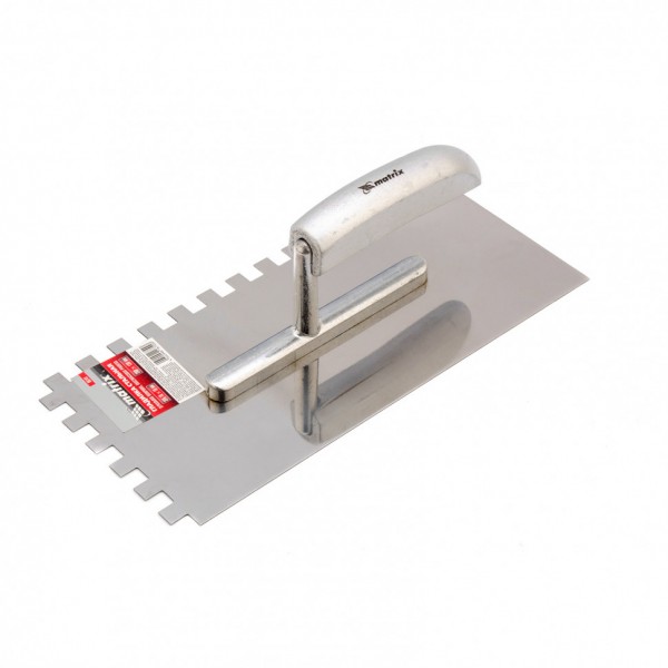 Гладилка из нержавеющей стали, 280 x 130 мм, деревянная ручка, зуб 10 x 10 мм Matrix 86741