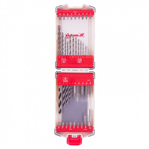 Набор сверл комбинированный, сверла по металлу 1-6 мм, бетону 4-8 мм, дереву 3-8 мм, биты 22 шт, адаптер, 44 предмета, Pro Matrix 725644