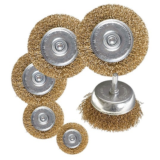 Набор щеток для дрели, 6 шт, 5 плоских 40-50-65-75-100 мм + 1 чашка 50 мм, со шпильками Matrix 74496