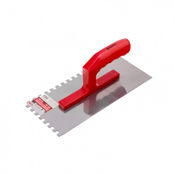 Гладилка стальная, 280 x 130 мм, зеркальная полировка, пластмастмассовая ручка, зуб 8 x 8 мм Matrix 86778