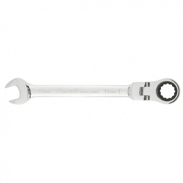 Ключ комбинированный трещоточный, 17 мм, CrV, шарнирный, зеркальный хром Matrix Professional 14869