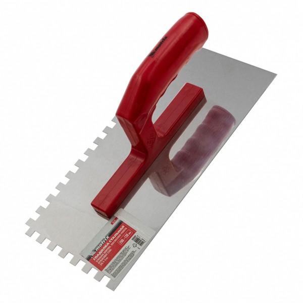 Гладилка из нержавеющей стали, 280 х 130 мм, зеркальная полировка, пластмассовая ручка, зуб 8 х 8 мм Matrix 86782