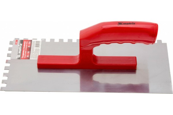 Гладилка из нержавеющей стали, 280 х 130 мм, зеркальная полировка, пластмассовая ручка, зуб 10 х 10 мм Matrix 86783