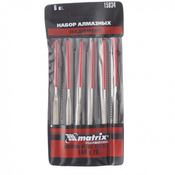 Набор надфилей алмазных, 140 х 70 х 3 мм, 6 шт Matrix 15834
