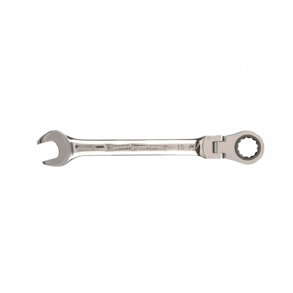 Ключ комбинированный трещоточный, 15 мм, CrV, шарнирный, зеркальный хром Matrix 14828