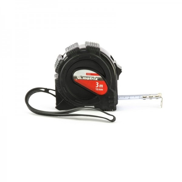 Рулетка Black,3 м х 16 мм,обрезиненный корпус Matrix 31013