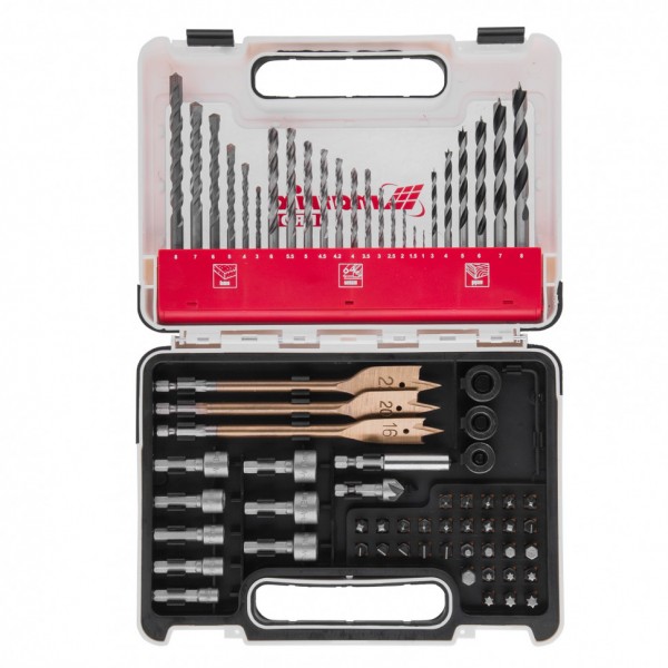 Набор сверл комбинированный, сверла по металлу 1-6 мм, бетону 3-8 мм, дереву 3-8 мм, перки, биты 30 шт, адаптер, головки 8 шт, 71 предмет Pro Matrix 725671