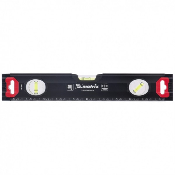 Уровень алюминиевый, усиленный, фрезерованный, 3 глазка, 400 мм Matrix 34360