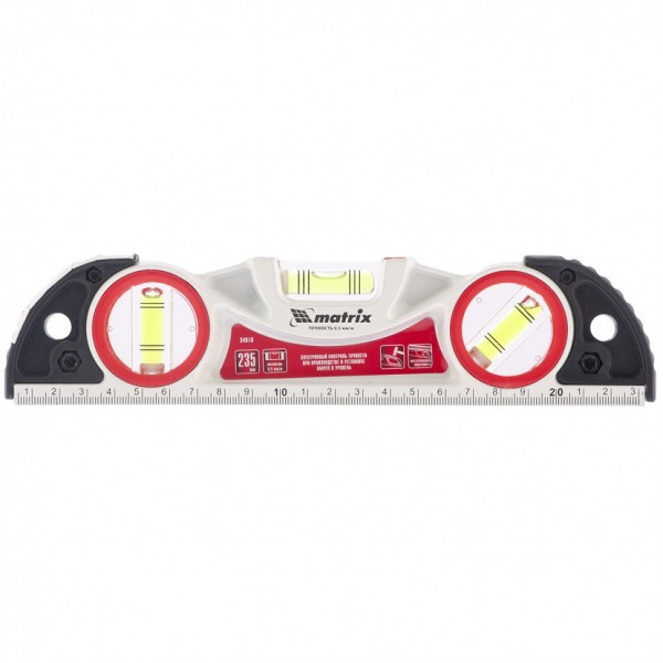 Уровень алюминиевый литой, фрезерованный, 3 глазка, две ударные площадки, 235 мм Matrix 34910