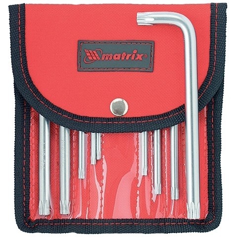 Набор ключей имбусовых Torx -Torx Tamper: 9 шт, T10-T50, CrV, коротких, с сатиновым покрытием, чехол Matrix 12312