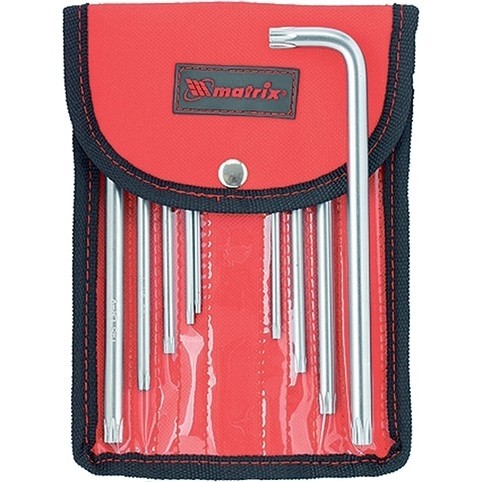 Набор ключей имбусовых Torx -Torx Tamper: 9 шт, T10-T50, CrV, удлиненных, с сатинированным покрытием, чехол Matrix 12313