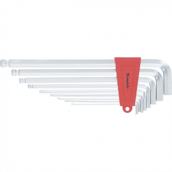 Набор ключей имбусовых HEX, 2-12 мм, CrV, 9 шт, экстра-длинные, c шаром, сатин Matrix 16411