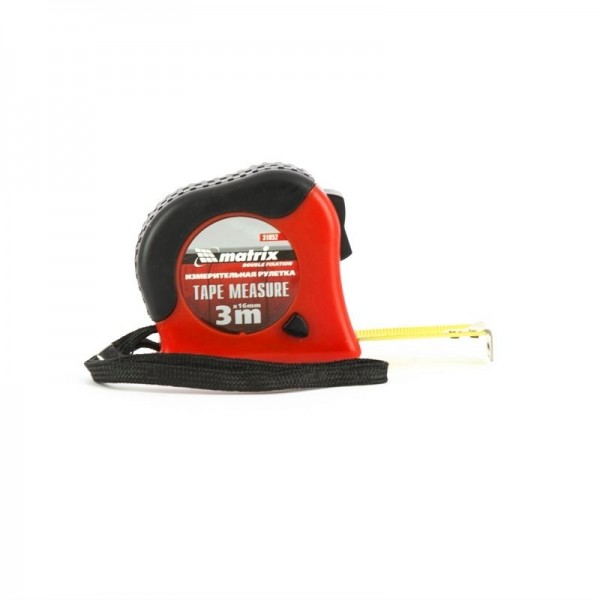 Рулетка Double fixation,3 м х 16 мм,обрезиненный корпус,двойная плавная фиксация Matrix 31052