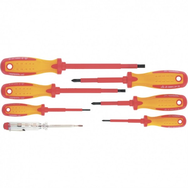 Набор диэлектрических отверток 7 шт, до 1000 В, пробник электрический до 250 В, двухкомпонентные рукоятки Matrix Professional 13355