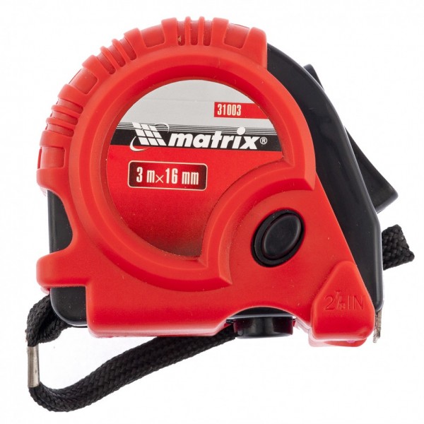 Рулетка Rubber,3 м х 16 мм,обрезиненный корпус Matrix 31003