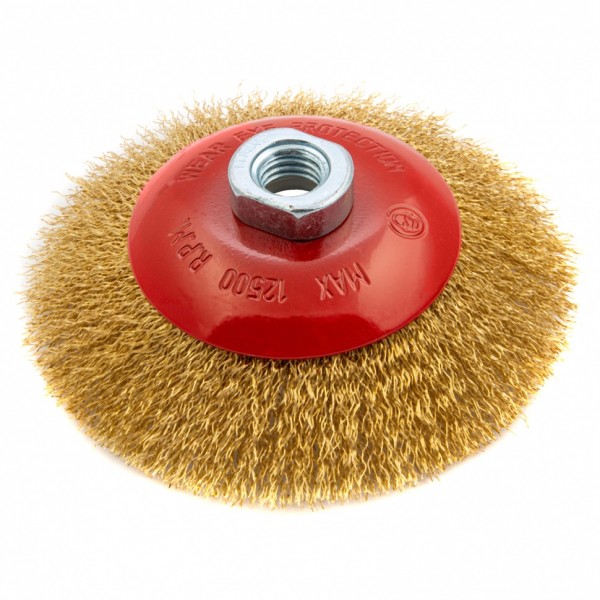 Щетка для УШМ, 125 мм, М14, тарелка, латунированная витая проволока Matrix 74616