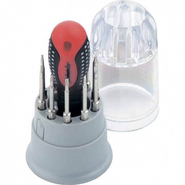 Отвертка для точных работ Fusion с насадками, 11 предметов, в пластиковом пенале, трехкомпонентная рукоятка Matrix 11582