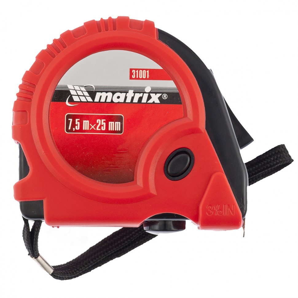 Рулетка Rubber,7,5 м х 25 мм,обрезиненный корпус Matrix 31001