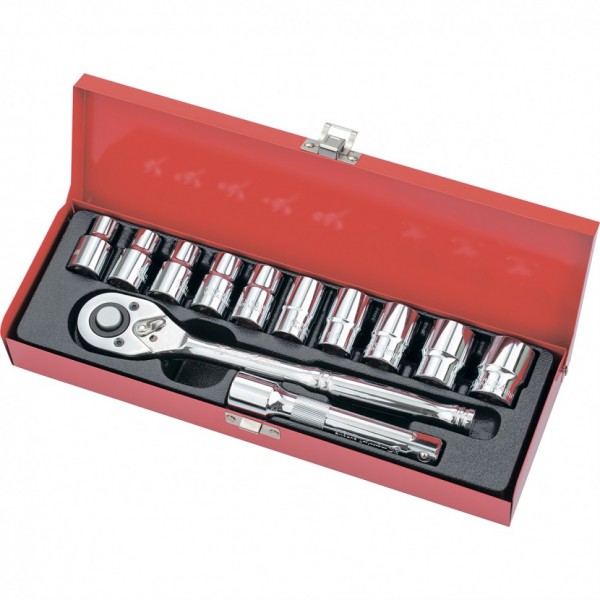 Набор торцевых головок, 1/2, головки 10-24 мм, с трещоточным ключом, 12 предметов Matrix 13526