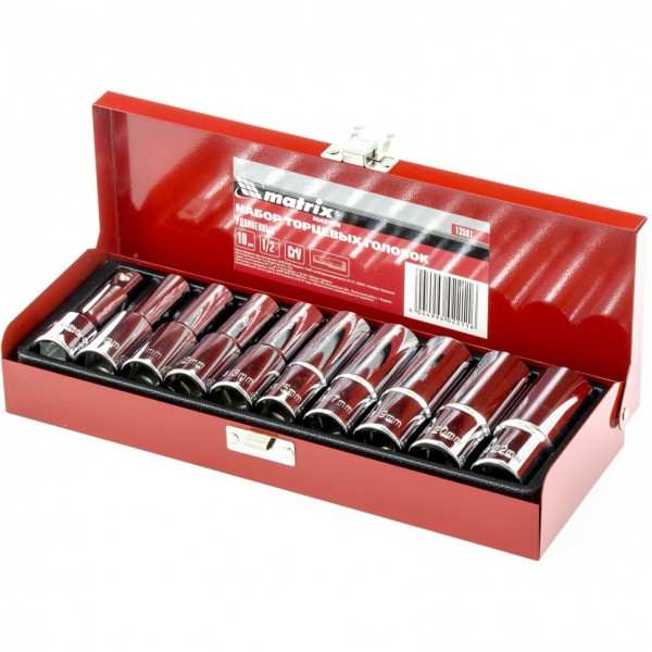 Набор торцевых головок, квадрат 1/2, головки 10-22 мм, удлиненные, 10 предметов Matrix 13581