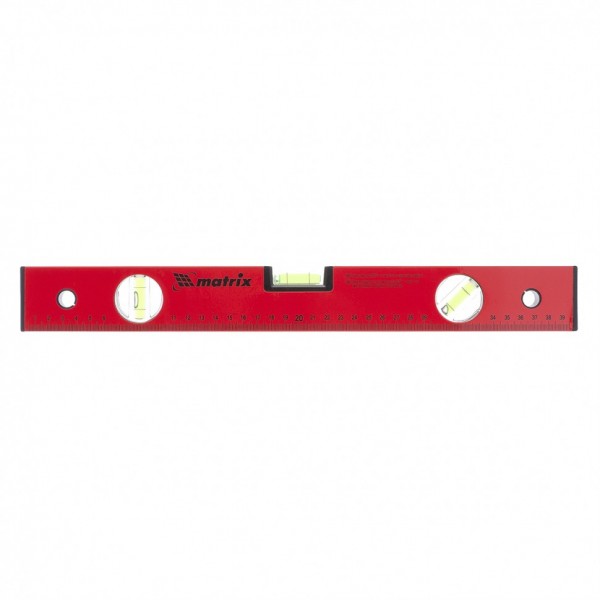 Уровень алюминиевый, 400 мм, 3 глазка, красный, линейка Matrix 33220