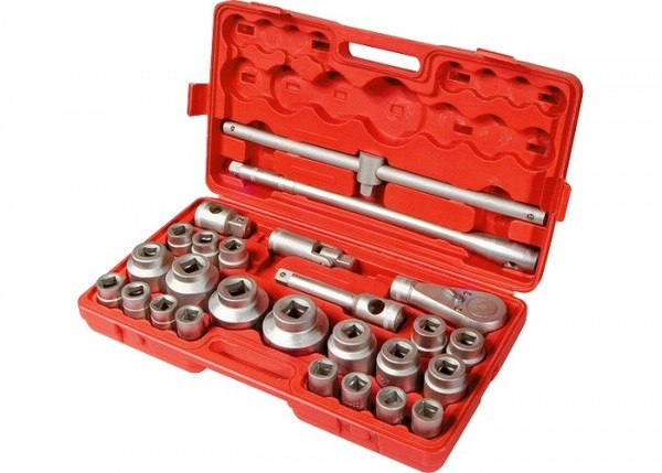 Набор торцевых головок, квадрат, 3/4-1, головки 21 х 65 мм, 26 предметов, пластиковый бокс Matrix 13539